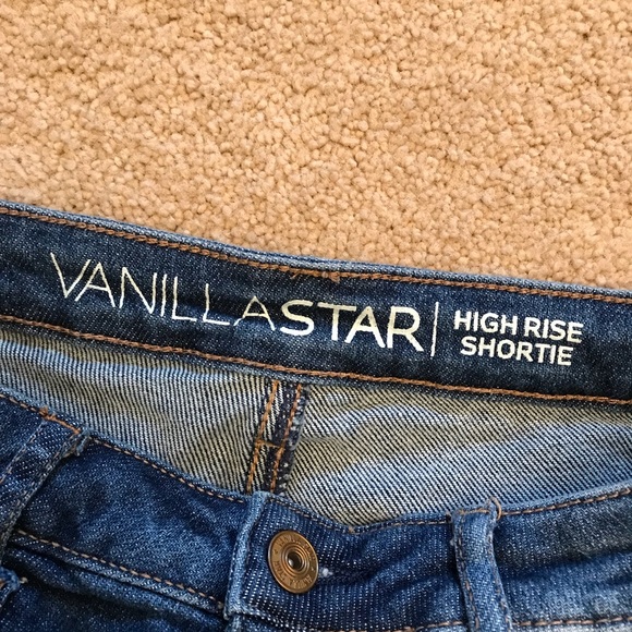 Vanilla Star High Waist Distressed Denim Shorts Womens Size 5 Button Fly Blue - Picture 6 of 11